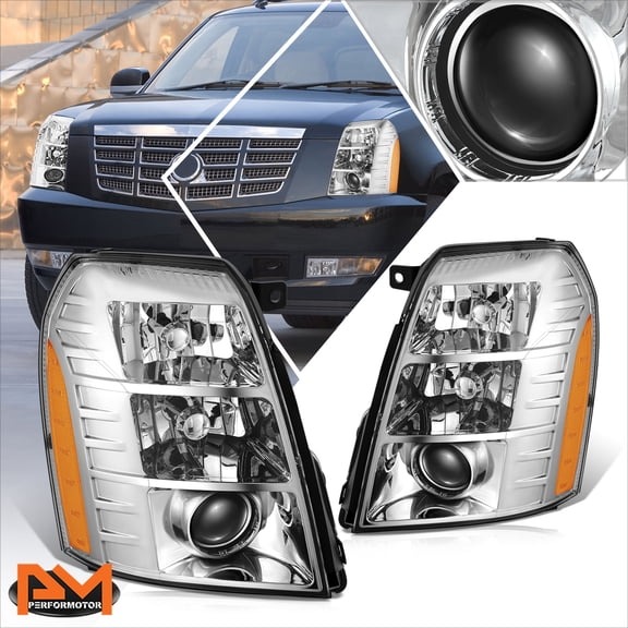 PM PERFORMOTOR for 07-14 Cadillac Escalade ESV EXT HID Projector Headlights Chrome Housing Lamp