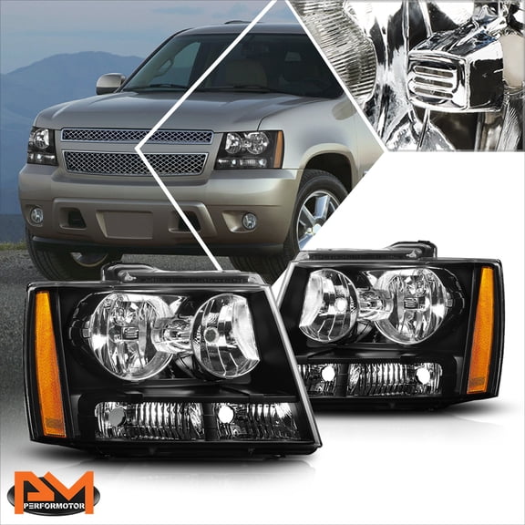 PM PERFORMOTOR for 07-14 Chevy Tahoe/Suburban Headlight/Lamps Replacement Amber Corner Black
