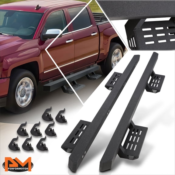PM PERFORMOTOR for 07-19 Silverado/Sierra Crew Cab Steel Nerf Bar Running Board w/Lowered Steps