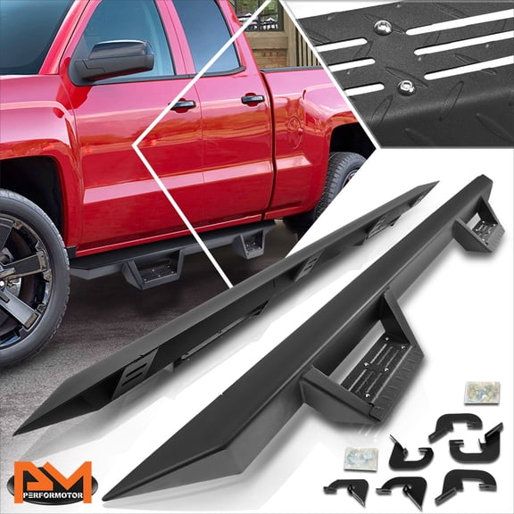 PM PERFORMOTOR for 07-19 Silverado/Sierra Ext Cab 3" Side Nerf Bar Running Board+Down Step Pad