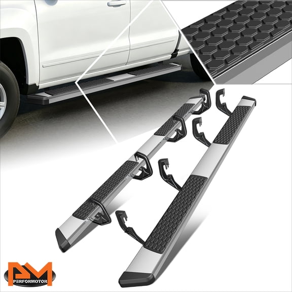 PM PERFORMOTOR for 07-19 Silverado/Sierra Ext Cab 5.5" Honeycomb Step Pad Running Boards Silver