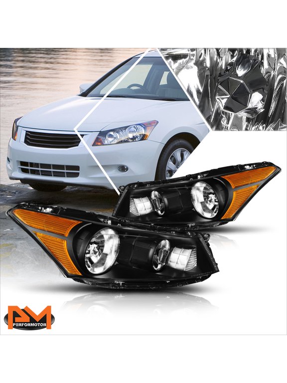 for 08-12 Honda Accord Sedan Black Housing Headlight Amber Corner Signal Lamps