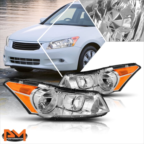 PM PERFORMOTOR for 08-12 Honda Accord Sedan Chrome Housing Headlight Amber Corner Signal Lamps