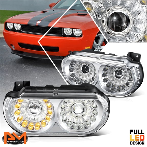 PM PERFORMOTOR for 08-14 Dodge Challenger LED Halo DRL Sequential Signal Projectort Headlights