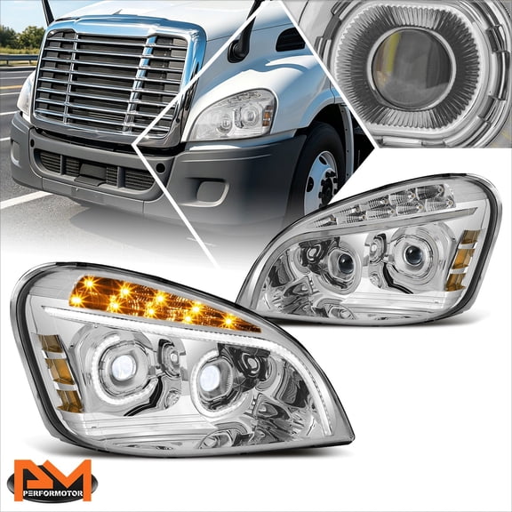 PM PERFORMOTOR for 08-17 Freightliner Cascadia 3D LED Bar Halo Ring DRL Projector Headlights