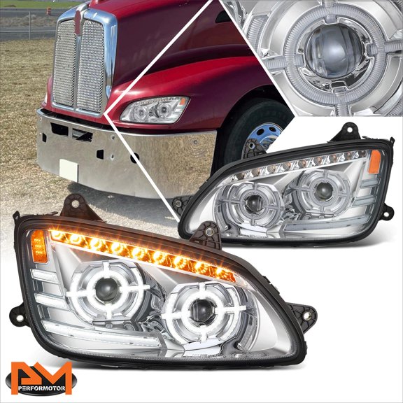 PM PERFORMOTOR for 08-17 Kenworth T660 Full LED Sequential Chasing Signal Projector Headlights