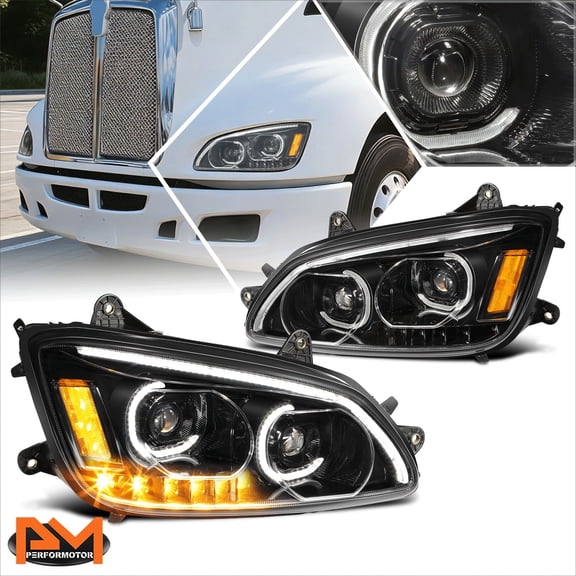PM PERFORMOTOR for 08-19 Kenworth T170 T370 T660 LED DRL+Turn Signal Dual Projector Headlight