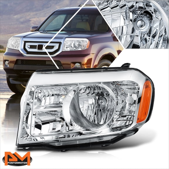PM PERFORMOTOR for 09-11 Honda Pilot Factory Style Left Driver Side Headlight Lamp Chrome/Amber