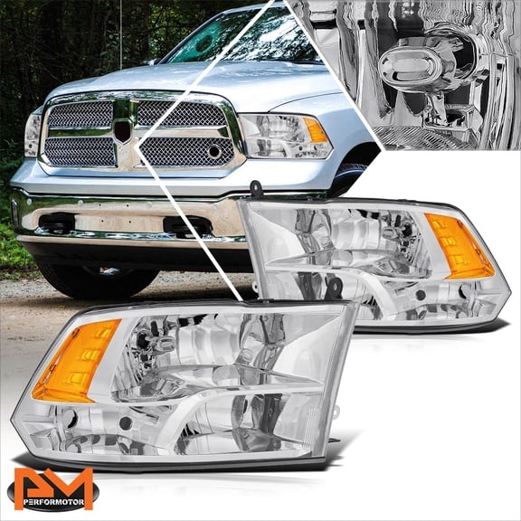 PM PERFORMOTOR for 09-12 Dodge Ram 1500-3500 Factory Style Quad Beam Headlights Chrome/Amber