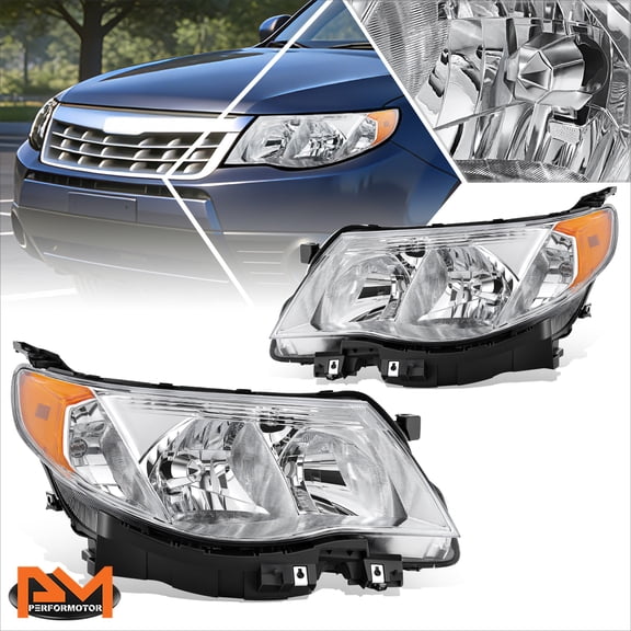 PM PERFORMOTOR for 09-13 Subaru Forester Headlight/Lamp Replacement Chrome Housing Amber Corner