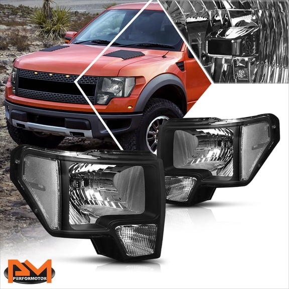 PM PERFORMOTOR for 09-14 Ford F150 Pickup Black Housing Headlight Clear Side Corner Lamps Pair