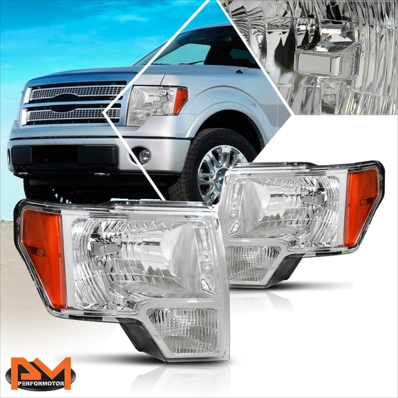 PM PERFORMOTOR for 09-14 Ford F150 Pickup Chrome Housing Headlight Amber Side Corner Lamps Pair