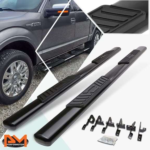 PM PERFORMOTOR for 09-14 Ford F150 SuperCrew Cab Oval 5" Side Step Nerf Bar Running Board Black