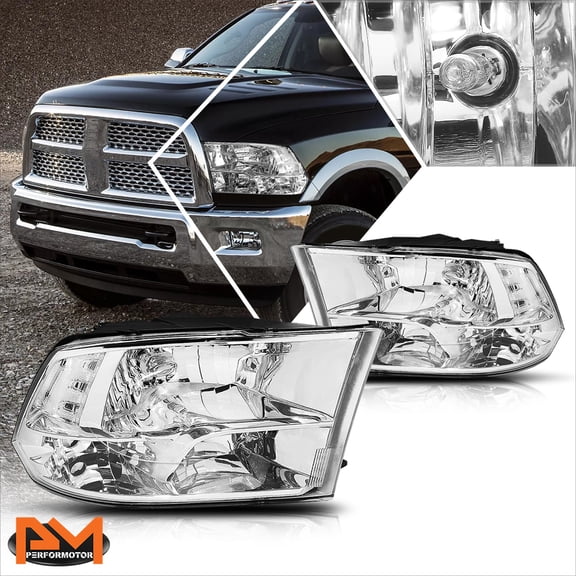 PM PERFORMOTOR for 09-18 Dodge RAM Pickup Chrome Housing Clear Corner Quad Headlight/Lamp Set