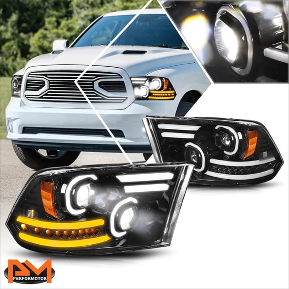 PM PERFORMOTOR for 09-18 Ram 1500-3500 LED DRL Sequential Turn Signal Dual Projector Headlights