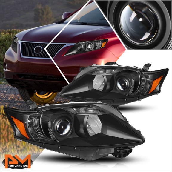 PM PERFORMOTOR for 10-12 Lexus RX350 OE Style Projector Headlights Black Housing Amber Corner