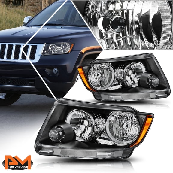 PM PERFORMOTOR for 11-13 Jeep Grand Cherokee Halogen Headlight/Lamps Amber Side Corner Black