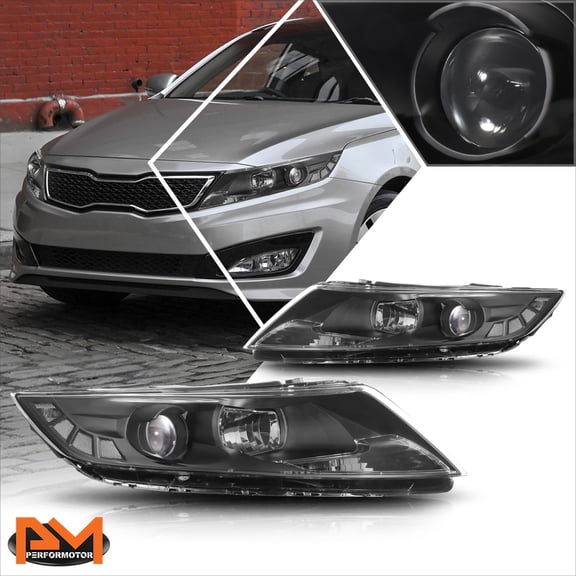 PM PERFORMOTOR for 11-13 Optima OE Style Projector Headlights/Lamps Black Housing Clear Corner