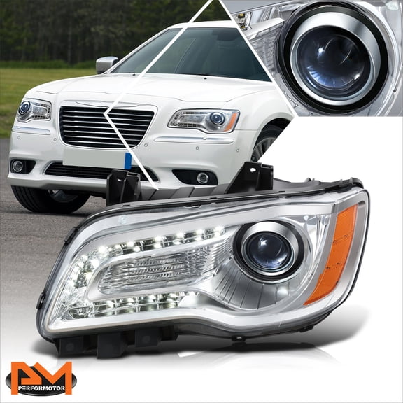 PM PERFORMOTOR for 11-14 Chrysler 300 Left Side LED DRL Projector Headlight Lamp Chrome Housing