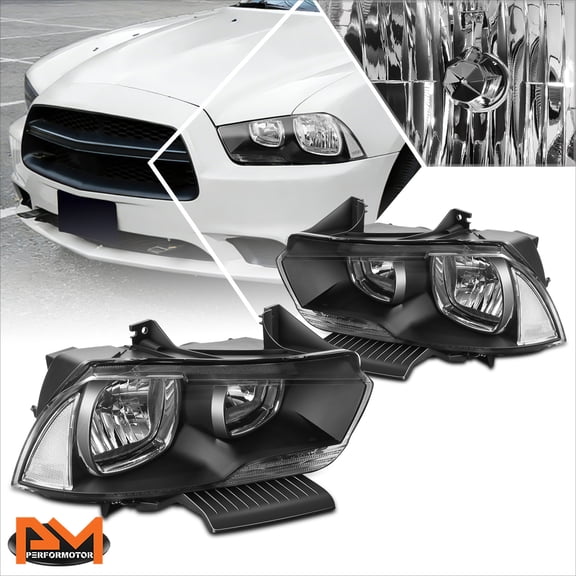 PM PERFORMOTOR for 11-14 Dodge Charger Black Housing Clear Corner Direct Bolt-on Headlight Set