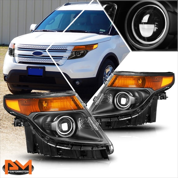 PM PERFORMOTOR for 11-15 Ford Explorer Projector Headlight Replacement Black Housing Amber Side