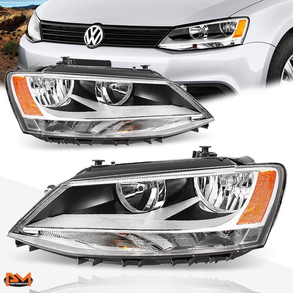 PM PERFORMOTOR for 11-18 Volkswagen Jetta MK6 Headlight Replacement Chrome Housing Amber Corner
