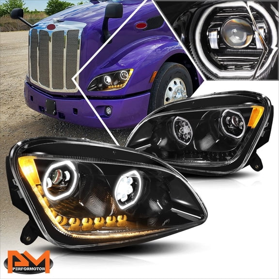 PM PERFORMOTOR for 11-21 Peterbilt 579 587 Dual LED Halo+Sequential Signal Projector Headlights