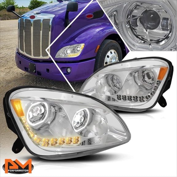 PM PERFORMOTOR for 11-21 Peterbilt 579 587 LED Halo+Sequential Turn Signal Projector Headlights