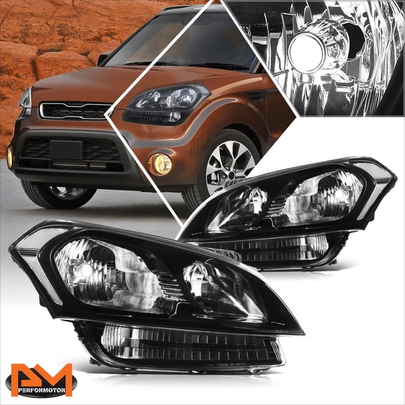 PM PERFORMOTOR for 12-13 Soul AM Factory Style Headlights Assembly Amber Corner Black Housing