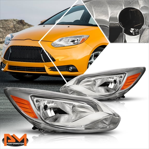 PM PERFORMOTOR for 12-14 Ford Focus Gen3 Chrome Housing Headlight Amber Corner Signal Lamp Pair