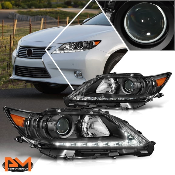 PM PERFORMOTOR for 13-15 Lexus ES300h/ES350 OE Style LED DRL Projector Headlights Black/Amber