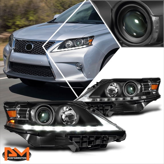 PM PERFORMOTOR for 13-15 Lexus RX350 RX450H OE Style LED DRL Projector Headlights Black/Amber