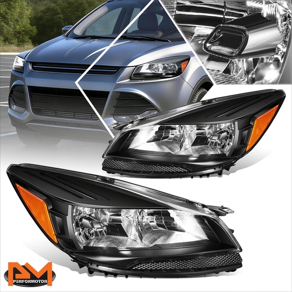 PM PERFORMOTOR for 13-16 Ford Escape SUV Headlight/Lamp Replacement Black Housing Amber Corner