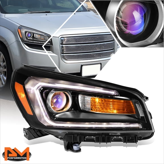 PM PERFORMOTOR for 13-16 GMC Acadia Right Side Black Amber LED DRL Projector Headlight Headlamp