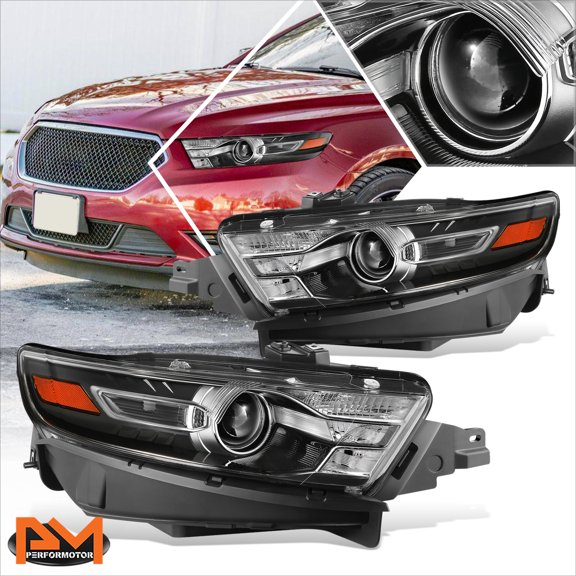 PM PERFORMOTOR for 13-19 Ford Taurus OE Style Black Housing Amber Corner Projector Headlights