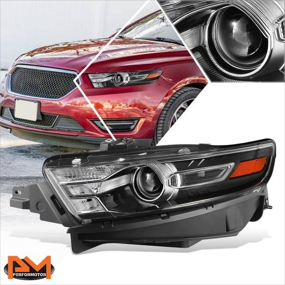 PM PERFORMOTOR for 13-19 Ford Taurus OE Style Driver Left Side Black/Amber Projector Headlight