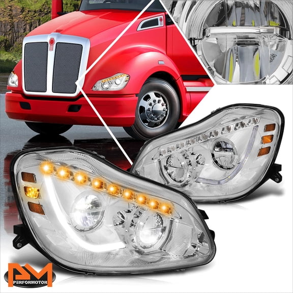 PM PERFORMOTOR for 13-21 Kenworth T680 Full LED DRL Sequential Turn Singal Headlights Chrome
