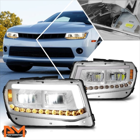 PM PERFORMOTOR for 14-15 Chevy Camaro LED DRL+Sequential Turn Signal Headlights Chrome Housing