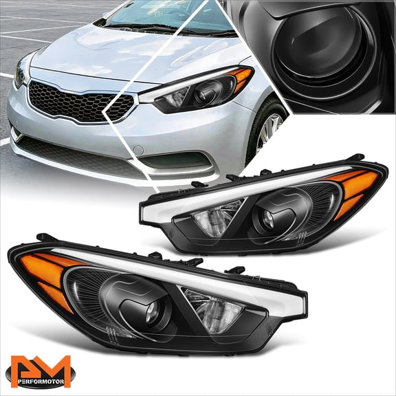 PM PERFORMOTOR for 14-16 Kia Forte 5 Koup Projector Headlights/Lamps Black Housing Amber Side