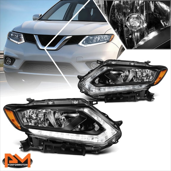 PM PERFORMOTOR for 14-16 Rogue LED DRL Bar Headlight/Lamps Replacement Black Housing Amber Side