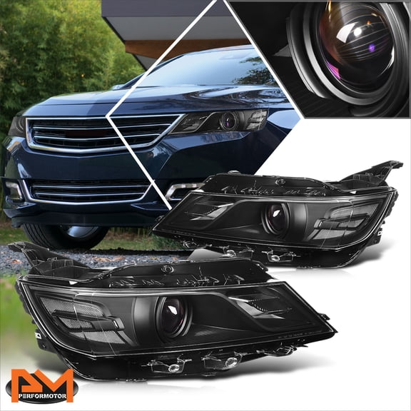 PM PERFORMOTOR for 14-20 Chevy Impala OE Style Projector Headlights Black Housing Clear Corner