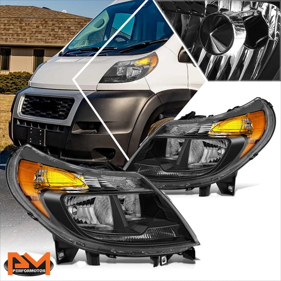 PM PERFORMOTOR for 14-22 Ram Promaster 1500 2500 3500 Black Housing Amber Side Headlights/Lamps
