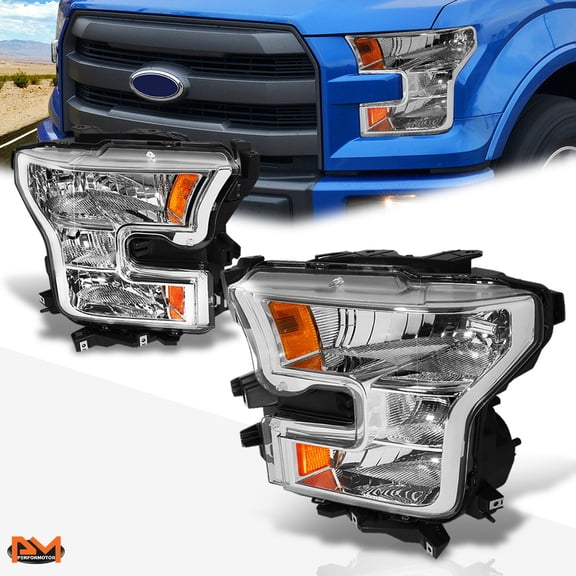 PM PERFORMOTOR for 15-17 Ford F-150 Pickup Headlight/Lamp Replacement Chrome Housing Amber Side