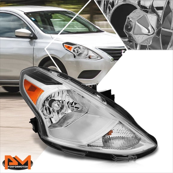 PM PERFORMOTOR for 15-19 Nissan Versa Right Side OE Style Headlight Chrome Housing Amber Corner
