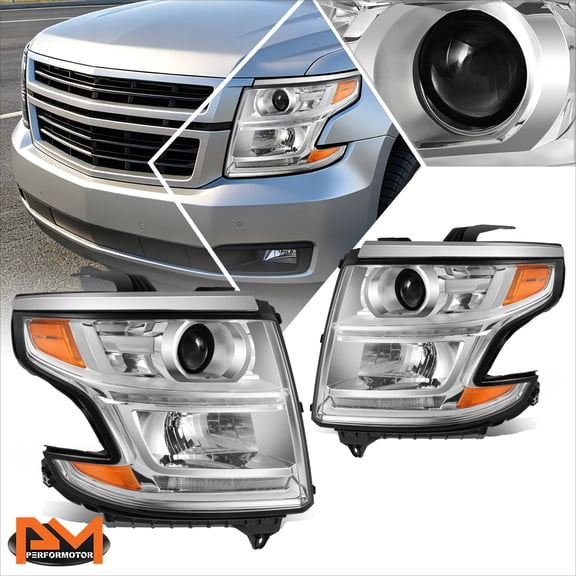 PM PERFORMOTOR for 15-20 Chevy Suburban/Tahoe Projector Headlight W/LED DRL Chrome/Amber Pair