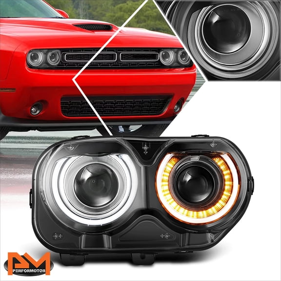 PM PERFORMOTOR for 15-23 Dodge Challenger Passenger Right Side Black Housing Headlight/Lamp