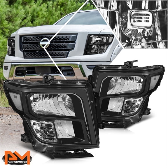 PM PERFORMOTOR for 16-24 Nissan Titan XD OE Style Black Housing Clear Corner Headlights Lamps