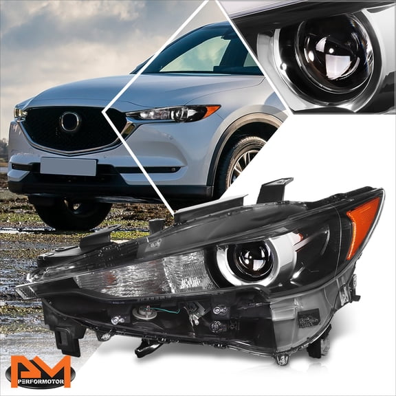 PM PERFORMOTOR for 17-21 Mazda CX-5 Left Side OE Style LED Projector Headlight Lamp Black/Amber