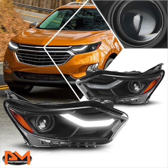 PM PERFORMOTOR for 18-21 Chevy Equinox LED DRL Projector Headlights Black Housing Amber Corner