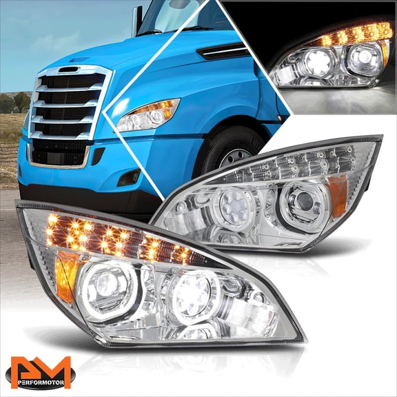 PM PERFORMOTOR for 18-24 Freightliner Cascadia Dual Halo+LED Turn Signal Projector Headlights
